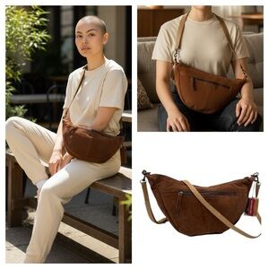 Harbour 2nd Cognac Brown Suede Large Leather Sling Scoop Purse Bag